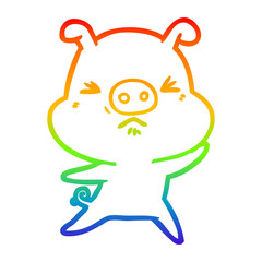 rainbow gradient line drawing cartoon angry pig