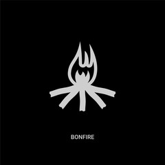 white bonfire vector icon on black background. modern flat bonfire from camping concept vector sign symbol can be use for web, mobile and logo.