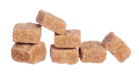 brown sugar cubes isolated on white background