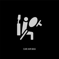 white car air bag vector icon on black background. modern flat car air bag from car parts concept vector sign symbol can be use for web, mobile and logo.