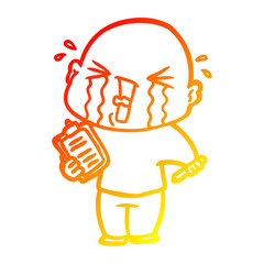 warm gradient line drawing cartoon crying man with clipboard