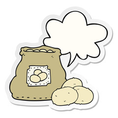 cartoon bag of potatoes and speech bubble sticker