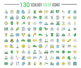 Fototapeta na wymiar Ecology and nature care color icons set
