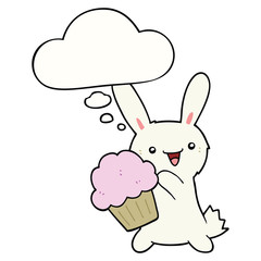 cute cartoon rabbit with muffin and thought bubble