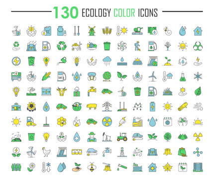 Ecology and nature care color icons set