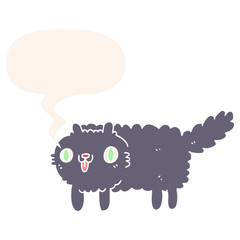 cartoon cat and speech bubble in retro style