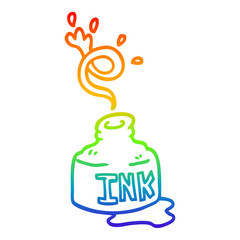 rainbow gradient line drawing cartoon spilled ink bottle