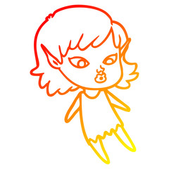 Fototapeta premium warm gradient line drawing pretty cartoon elf girl
