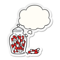 cartoon jar of candy and thought bubble as a printed sticker