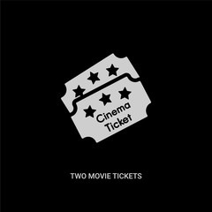 white two movie tickets vector icon on black background. modern flat two movie tickets from cinema concept vector sign symbol can be use for web, mobile and logo.