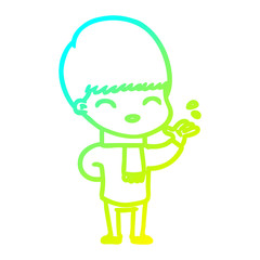 cold gradient line drawing happy cartoon boy