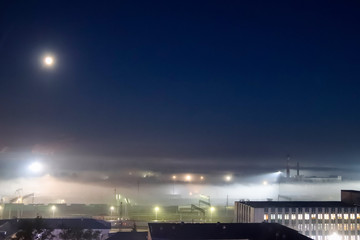 The station square of Yaroslavl. fog over the city and the railway. Night