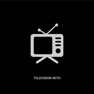 white television with antenna vector icon on black background. modern flat television with antenna from cinema concept vector sign symbol can be use for web, mobile and logo.