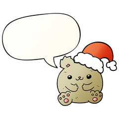 cute cartoon christmas bear and speech bubble in smooth gradient style