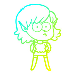 cold gradient line drawing cartoon elf girl staring