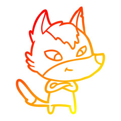 warm gradient line drawing friendly cartoon wolf