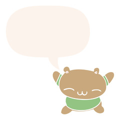 cartoon jumping bear and speech bubble in retro style