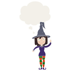 cartoon witch and thought bubble in retro style