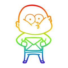 rainbow gradient line drawing cartoon bald man staring