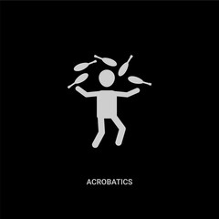 white acrobatics vector icon on black background. modern flat acrobatics from circus concept vector sign symbol can be use for web, mobile and logo.