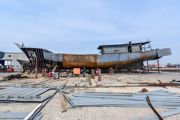 A ship factory on the shore of Bohai, China