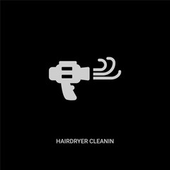 white hairdryer cleanin vector icon on black background. modern flat hairdryer cleanin from cleaning concept vector sign symbol can be use for web, mobile and logo.