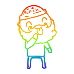 rainbow gradient line drawing man with beard sticking out tongue