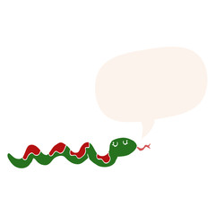 cartoon snake and speech bubble in retro style