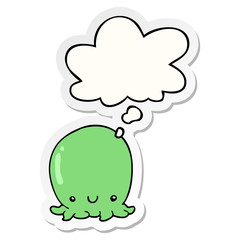 cute cartoon octopus and thought bubble as a printed sticker