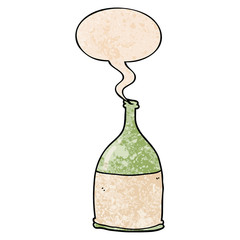 cartoon bottle and speech bubble in retro texture style