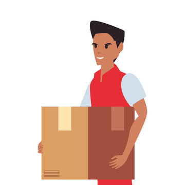man with package fast delivery logistic icon vector ilustrate