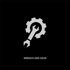 white wrench and gear vector icon on black background. modern flat wrench and gear from construction concept vector sign symbol can be use for web, mobile and logo.