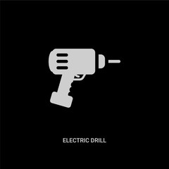 white electric drill vector icon on black background. modern flat electric drill from construction concept vector sign symbol can be use for web, mobile and logo.