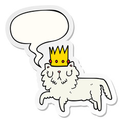 cartoon cat wearing crown and speech bubble sticker