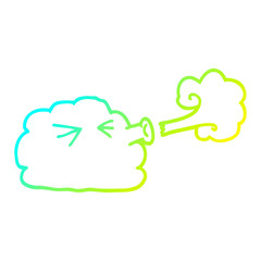 cold gradient line drawing cartoon cloud blowing a gale