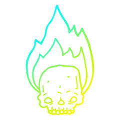 cold gradient line drawing spooky cartoon flaming skull