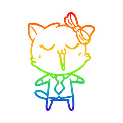 rainbow gradient line drawing cartoon cat