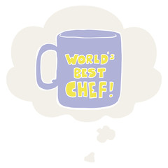 worlds best chef mug and thought bubble in retro style