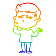 rainbow gradient line drawing cartoon man sweating