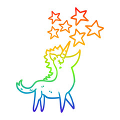rainbow gradient line drawing cartoon unicorn
