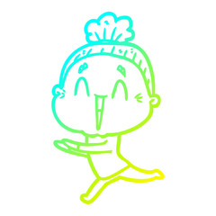 cold gradient line drawing cartoon happy old lady