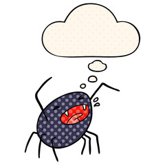 cartoon spider and thought bubble in comic book style