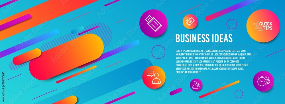 Poster header banner. education, users chat and rejected payment icons simple set. find user, usb flash and