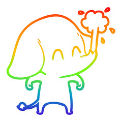 rainbow gradient line drawing cute cartoon elephant spouting water