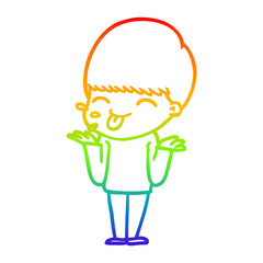 rainbow gradient line drawing cartoon boy sticking out tongue