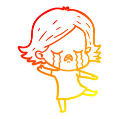 warm gradient line drawing cartoon girl crying