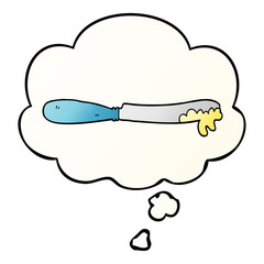 cartoon butter knife and thought bubble in smooth gradient style