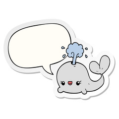 cute cartoon whale and speech bubble sticker