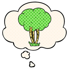 cartoon tree and thought bubble in comic book style