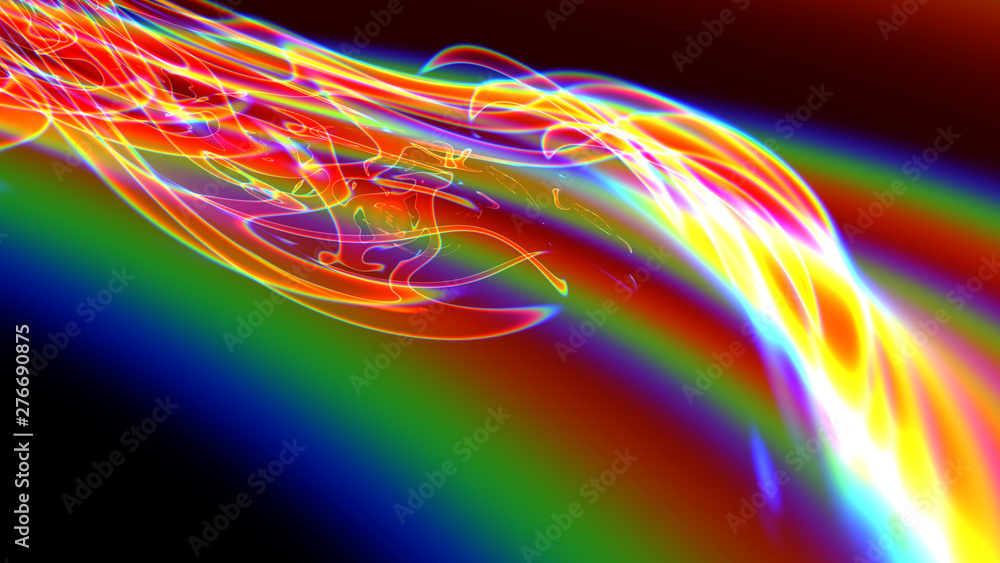 Poster smooth glowing lines on the background of spectral divorces abstract drawing, 3d render